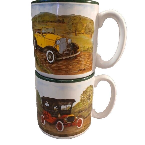 Flowers Inc Balloons Antique Cars Coffee Mugs Tea Cups S. Tuck Artist 1980s - Picture 1 of 11
